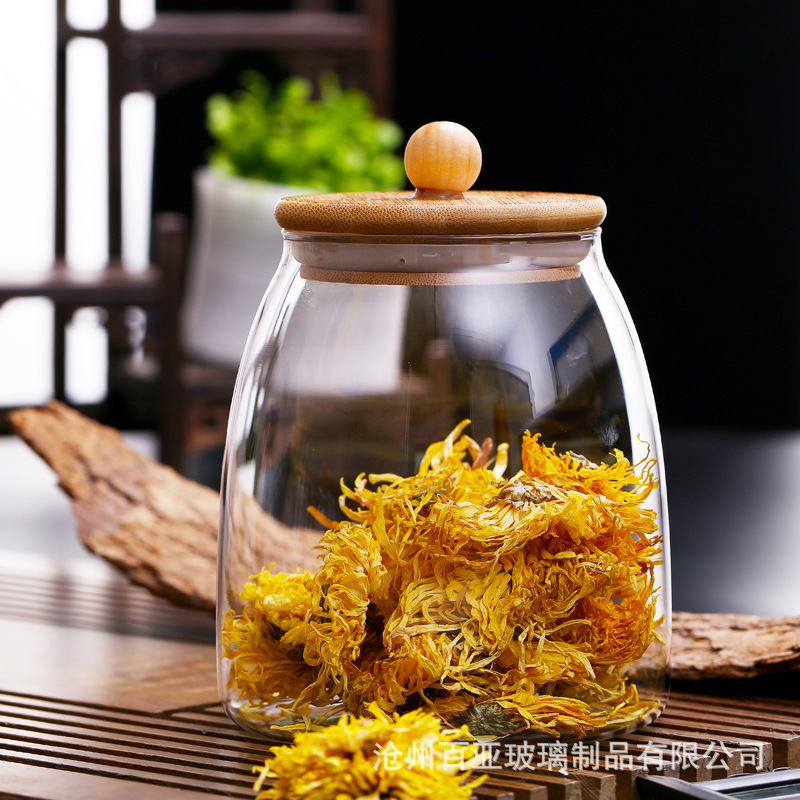 竹盖茶叶罐/高硼硅玻璃密/玻璃茶叶罐竹产品图