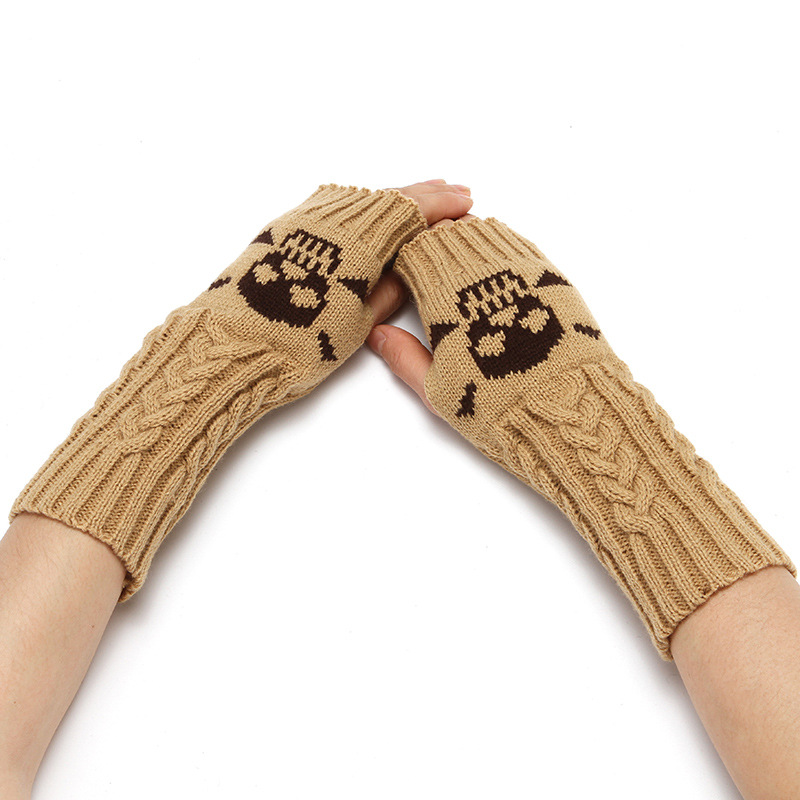Guantes de punto transfronterizo para mujeres de invierno medio dedo de lana caliente manga de brazo corto manga de dedo abierto mantener caliente guantes de color sólido