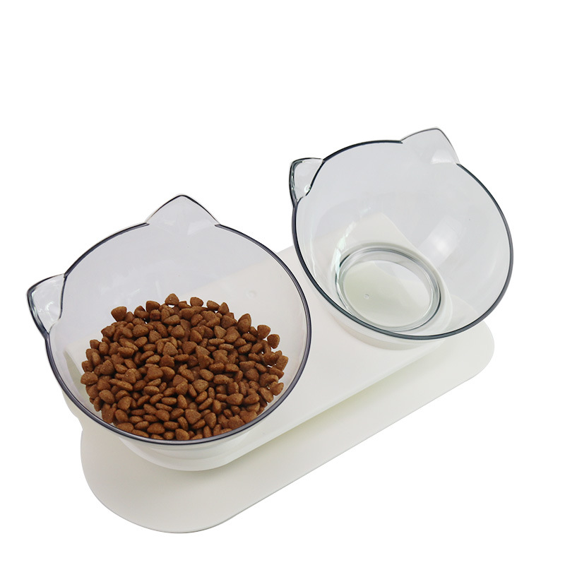 厂家直供新款猫脸双碗 防滑可拆卸斜口猫碗 宠物碗便携式狗碗猫碗图