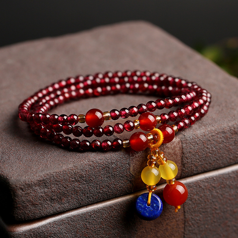 Natural 3.5mm purple-toothed garnet bracelet with multiple loops of yellow crystal flowers details Picture