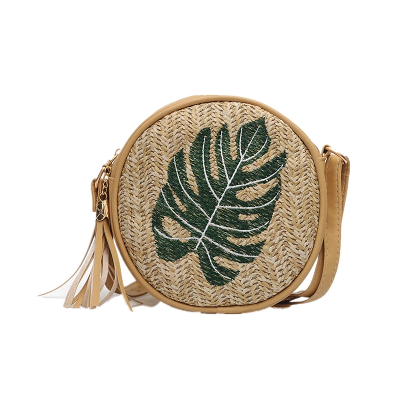 Pineapple embroidery small round bag Korean style versatile and simple single-shoulder crossbody women's bag 2025 Summer new women's bag woven Item Picture