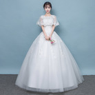 森系新款拖尾一字肩韩版公主新娘女齐地显瘦结婚纱轻