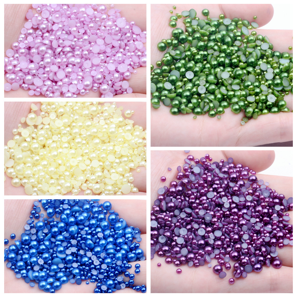 1.5-14Mm Color Flat Bottom Half Round Pearl Loose Bead Hairpin Diy Accessories Mobile Phone Resin Material Accessories Specification drawing