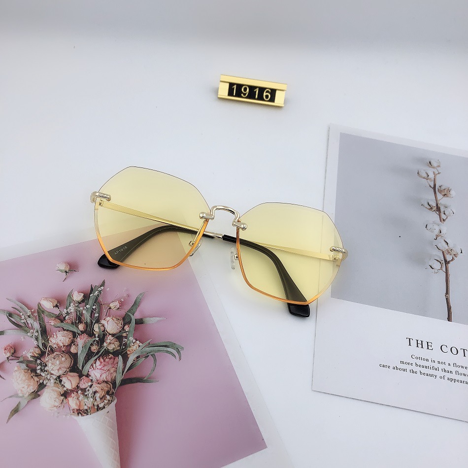 New round face sunglasses, Korean style trendy sunglasses, UV-resistant frameless glasses, cross-border Internet celebrity 1916 Item Picture