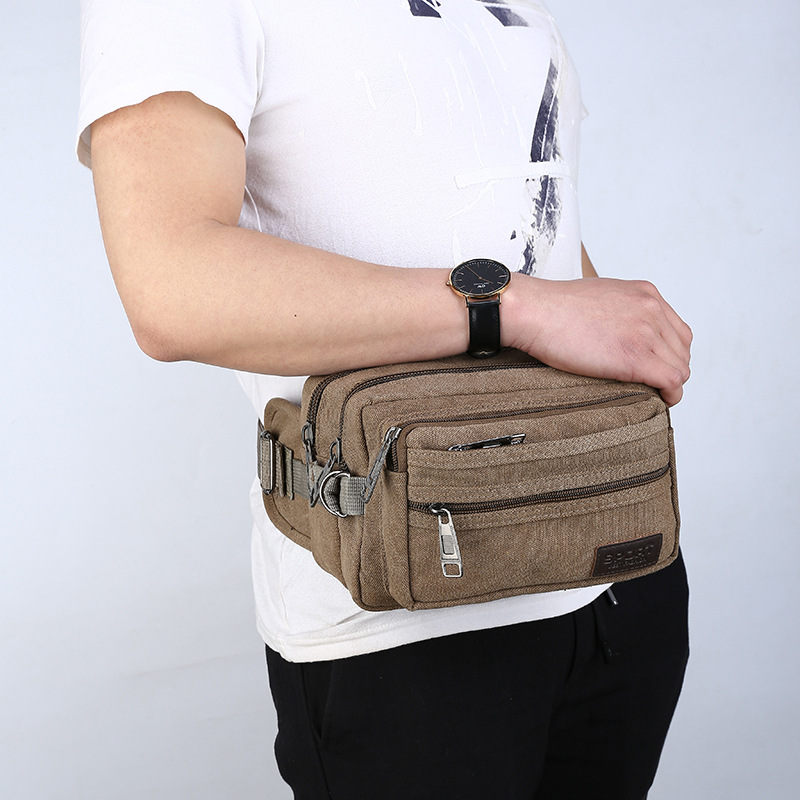 Cross-Border Source Of Goods Outdoor Sports Waist Pack With Men's Canvas Waist Pack Cycling Tactical Waist Pack Mobile Phone Bag Men details Picture