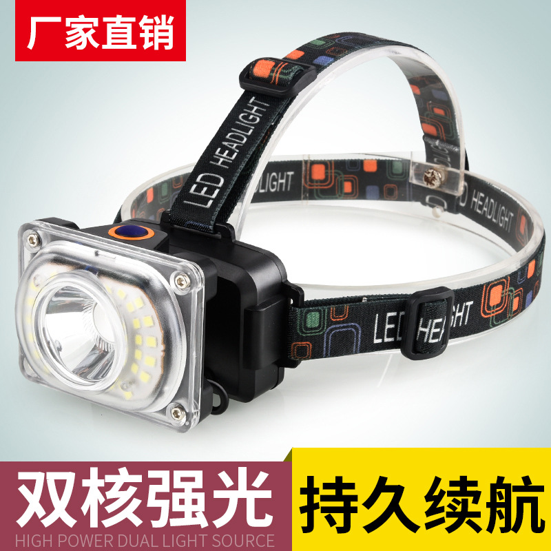 Outdoor camping mini 6651A large-capacity battery three-color yellow light headlamp, miner's lamp, fishing lamp headlamp
