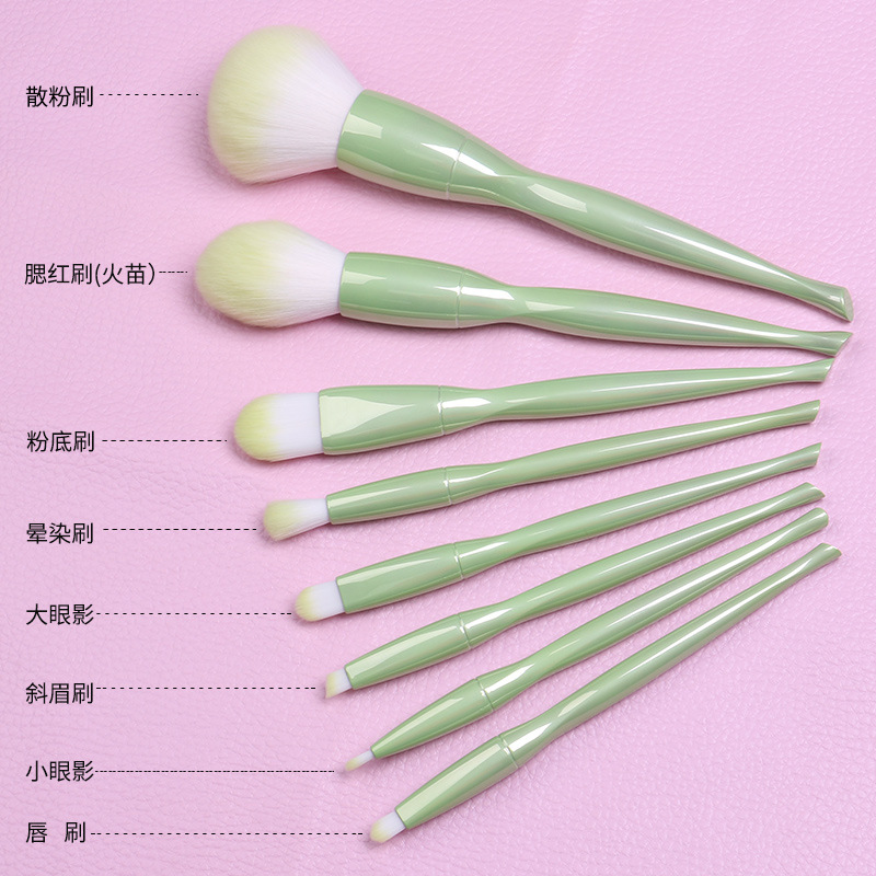 Twist Waist 8 Makeup Brush Green Set Electroplated Apple Green Loose Powder Blush Brush Custom Plastic Handle Beauty Tools In Stock Application Scenario