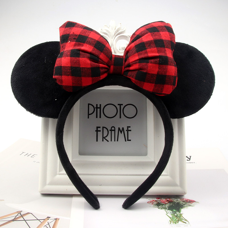 New Plaid Control Preppy Bow Headband Minnie Black Ear Headband Princess Headband High-Grade Small Fresh Hair Accessories details Picture