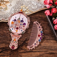【小额批发】欧式复古折叠镜子梳子套装礼物俄罗斯手柄便携化妆镜