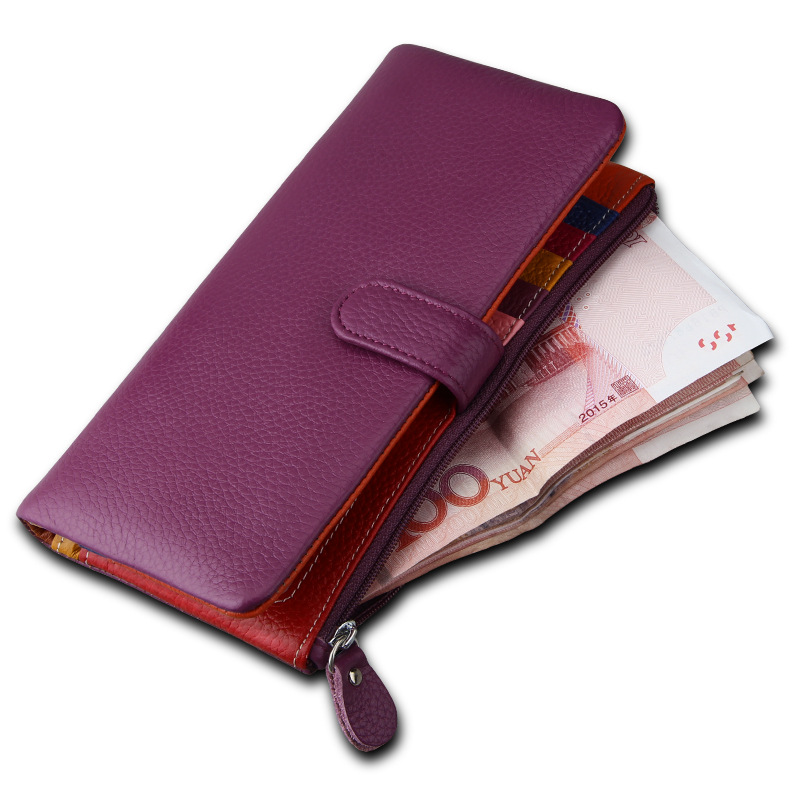 欧美女士长款RFID防扫描钱包   头层牛皮女式钱夹卡包