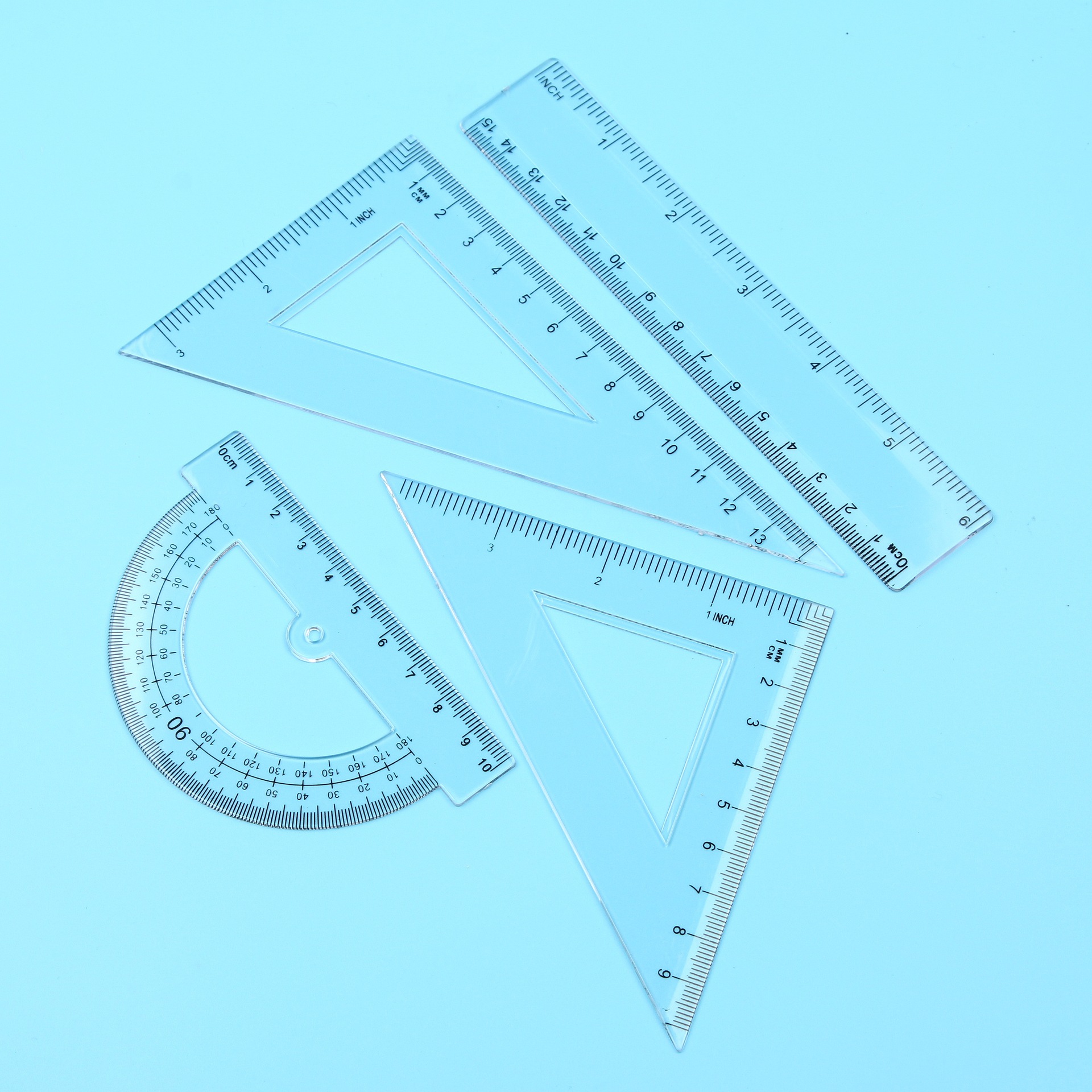 尺子 量角器三角板 4件套装 画图学生用专业学习文具绘图制图工具