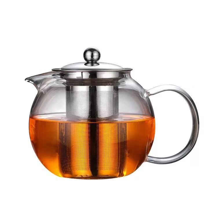 Apple steel glass teapot, stainless steel filter teapot for brewing, high-temperature resistant flower teapot, household tea sets Item Picture