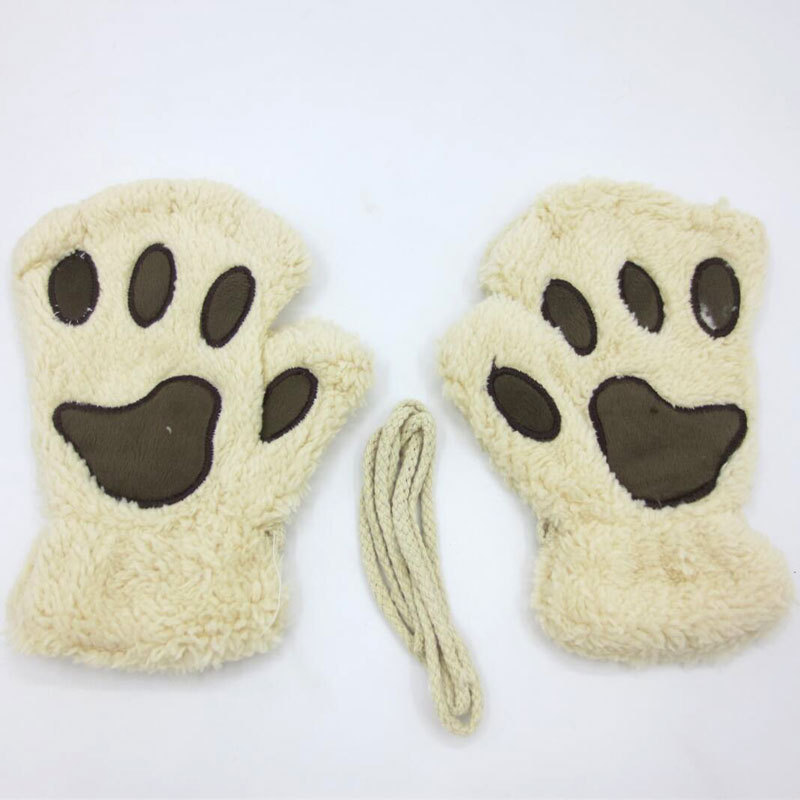 Winter Half Finger Gloves Female Cat Cartoon Bear Paws Student Fingertip Cat Claws Thick Pile Neck Warm Gloves Application Scenario