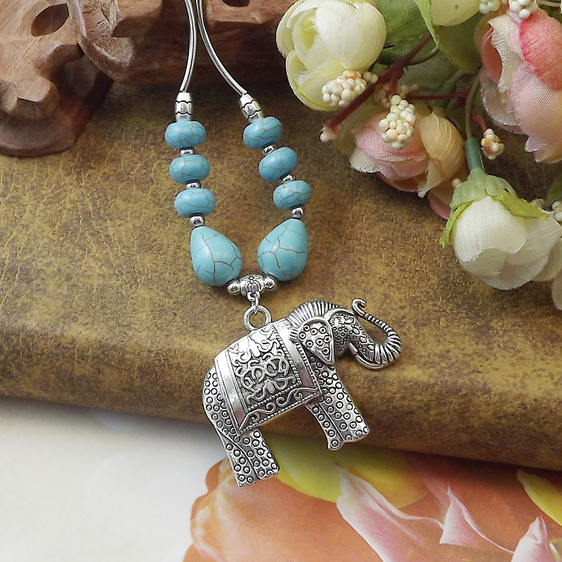 民族风苗银藏银复古藏饰中东印度风异域风情项链松石项链象A2275细节图