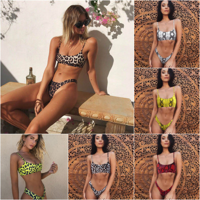 European and American foreign trade explosive women's two-piece swimsuit sexy leopard print bikini gathered bikini source manufacturers thumbnail