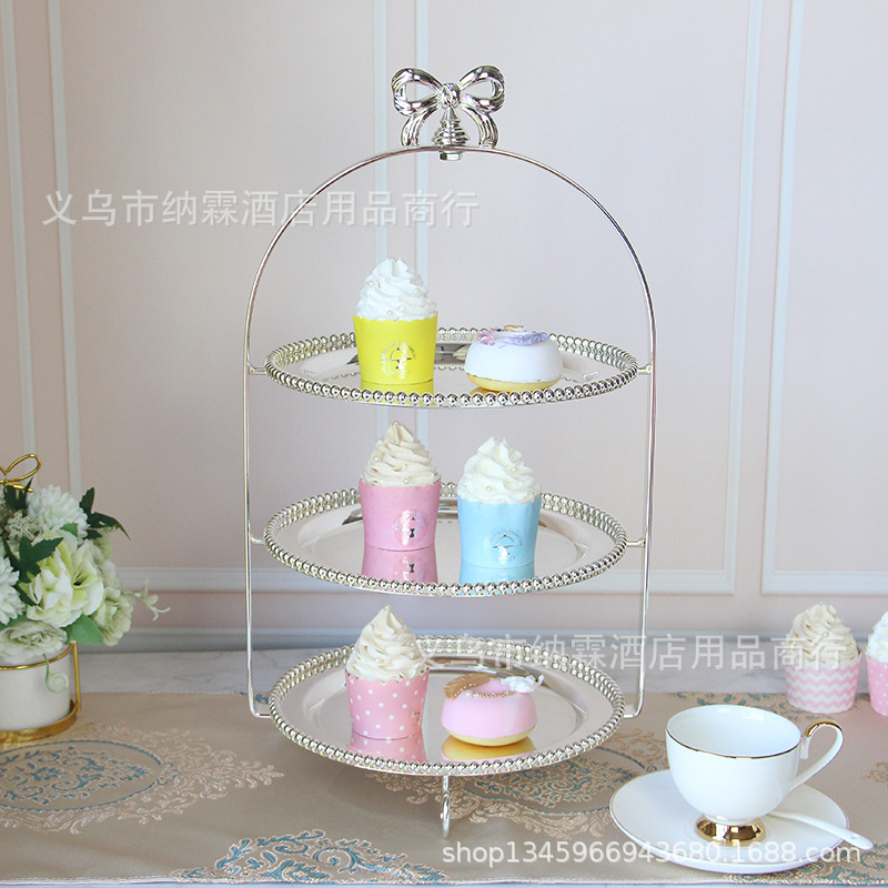 Multilayer Silver-Plated Fruit Plate Dessert Tray Cake Plate Party Supplies Wedding Props Home Decor Pieces Item Picture