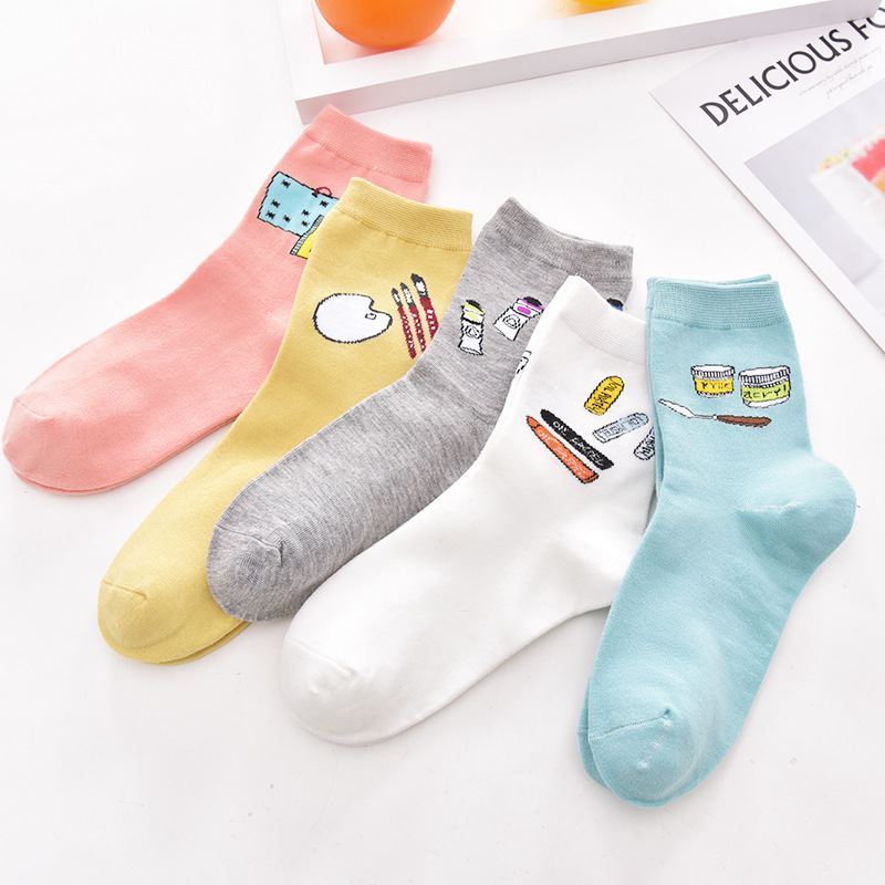 Cartoon socks for women's autumn new style, Bata mid-calf women's socks, all-cotton, comfortable, breathable and sweat-absorbing adult socks, cotton socks Specification image