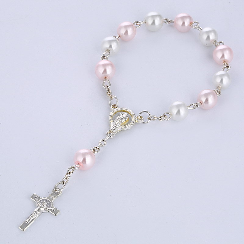 Europe And The United States Foreign Trade Selling Classic 12-Color Glass Pearl Cross Rosary Beads Religious Bracelet Lovers Jewelry Factory Direct Sales details Picture