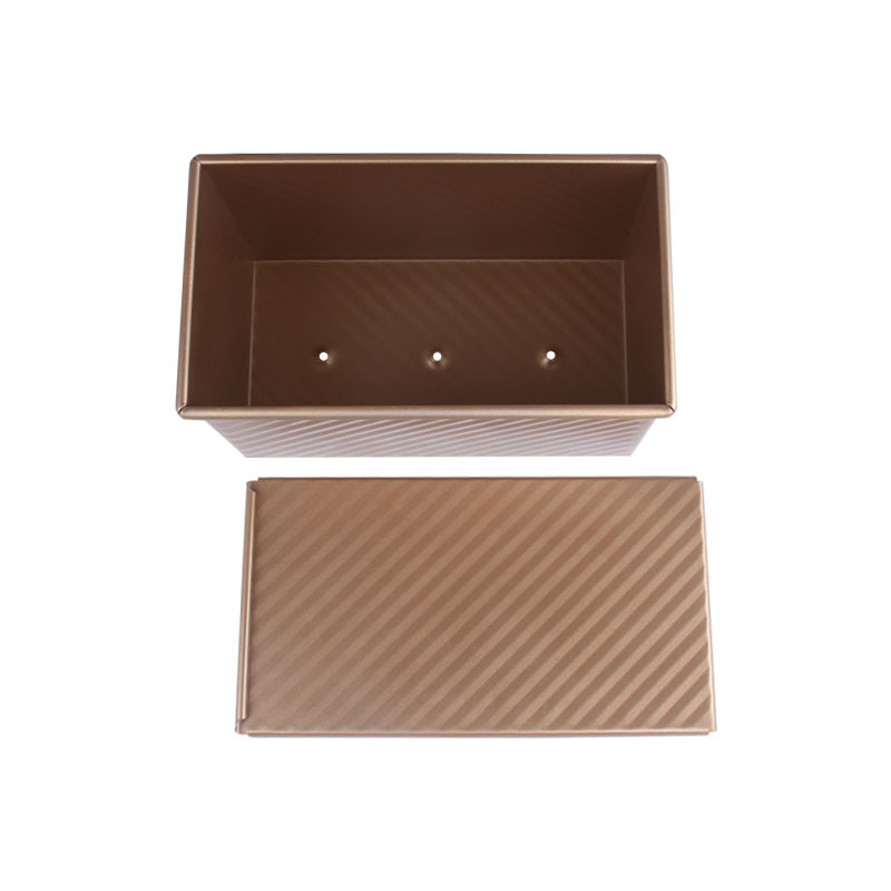 Toast Mould Oblong Corrugated Non-Clay Box 450G Gold Toast Mould Black Carbon Steel With Lid Item Picture