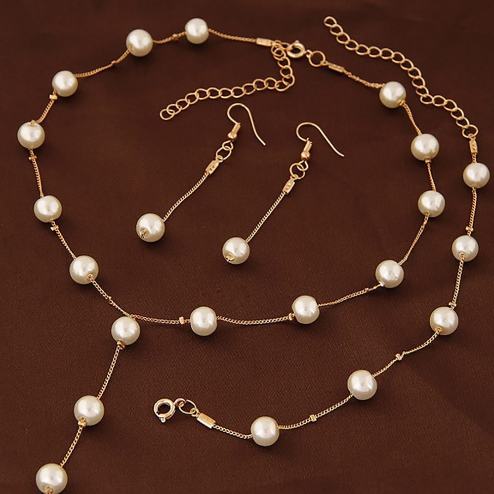 Fine Korean edition fashion sweet OL elegant pearl simple temperament necklace earrings bracelet set full figure