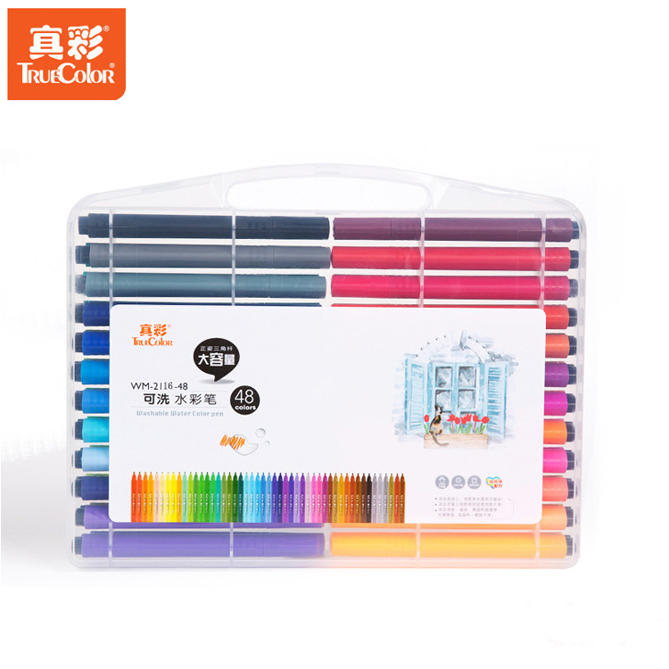 True Color 2116 Cool Washable Watercolor Pen 12/24/36/48 Color Children's Triangle Rod Large Capacity Color Brush Item Picture