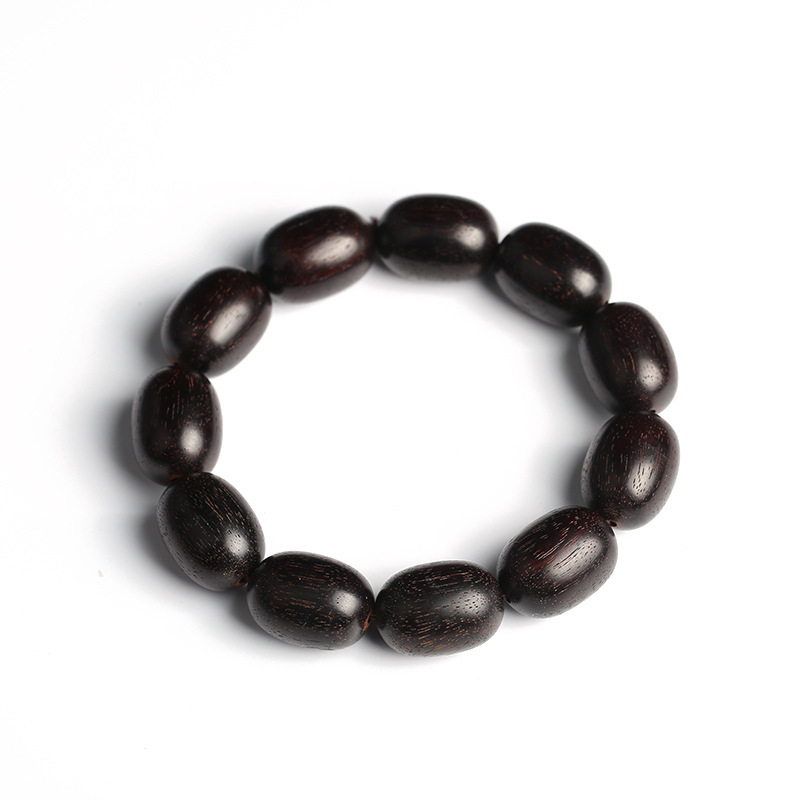 Indian small-leaf red sandalwood 10mm bucket bead bracelet, original small-leaf red sandalwood bracelet with cow hair pattern, Buddhist prayer beads and cultural playthings Item Picture