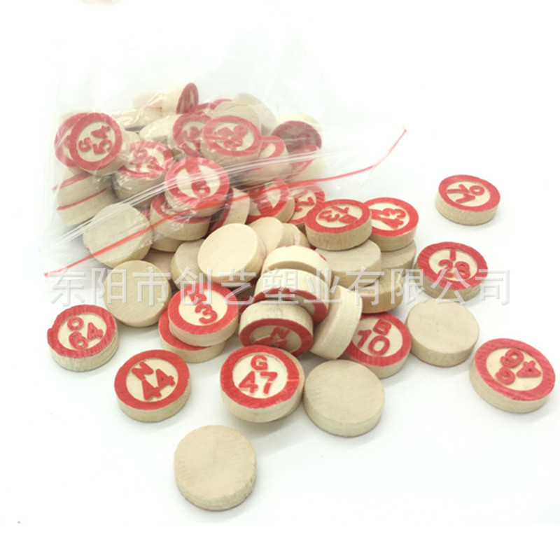 Foreign Trade Wooden Number Chess Double-Sided 75 One-Sided Number Chess Loto Chess 40 Cards Bingo Chess Item Picture