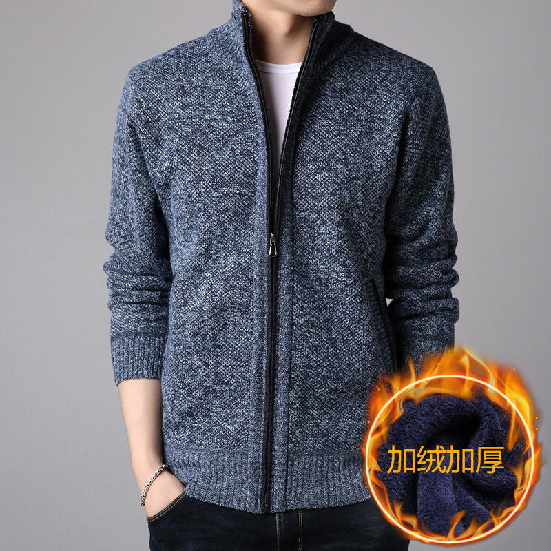Cross-border dropshipping of men's fleece and thickened knitted sweaters, Korean-style slim-fit trendy coats, men's sweaters, zipper cardigans Specification image