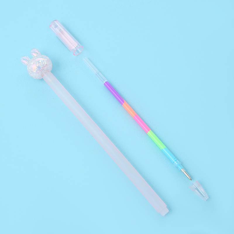 Korean Version Dazzling Ice Crack Marble Water-Based Neutral Pen Cartoon Crystal Rabbit Student Writing Stationery Wholesale Application Scenario