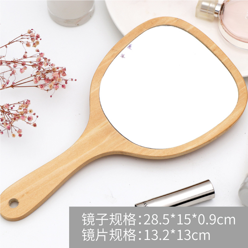 美容院手持化妆镜美甲美睫女 便携手柄镜复古木制宿舍小镜子批发详情图2
