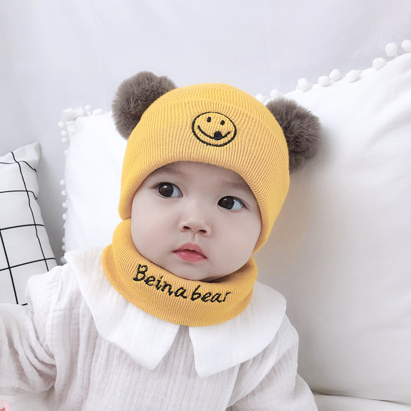 Bena Bear's new autumn and winter knitted hats, baby hats, warm baby hats, children's hats, cute smiling face hats and covers Application Scenario