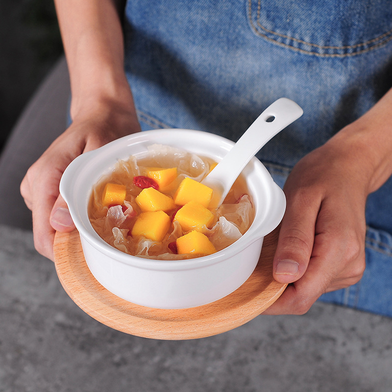 Western Restaurant Ceramic Tableware With Cover Double Ears Soup Bowl Soup Cup Soup Bowl Soup Bowl Stew Bowl Restaurant Western Dessert Cup Breakfast Bowl Specification drawing