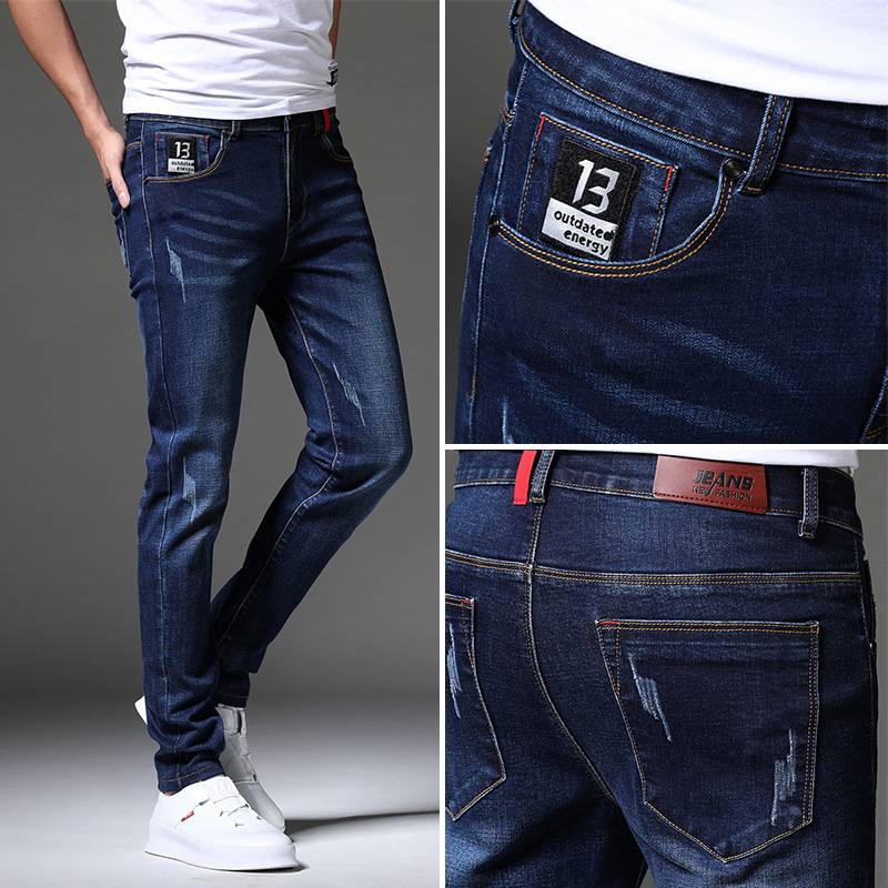 Spring and Autumn Stretch men's jeans, Korean-style slimming men's wear, versatile for small feet, 2022 new trendy and casual men's pants details Picture
