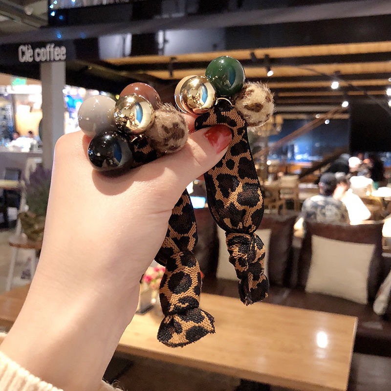 Korean Leopard Print Head Rope Rubber Band Simple Fashion Knot Metal Ball Hair Rope Hair Circle Network Red Hair Rope Specification drawing