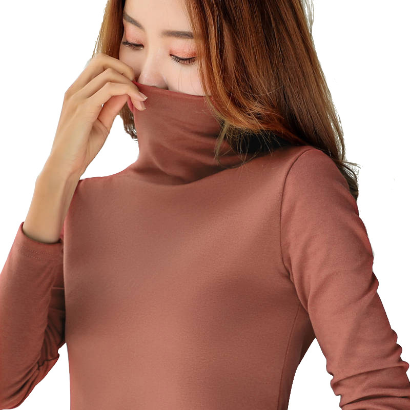 D116 High-neck base layer women's long-sleeved solid color Spring and Autumn Korean version women's warm, slimming and flattering women's top Item Picture