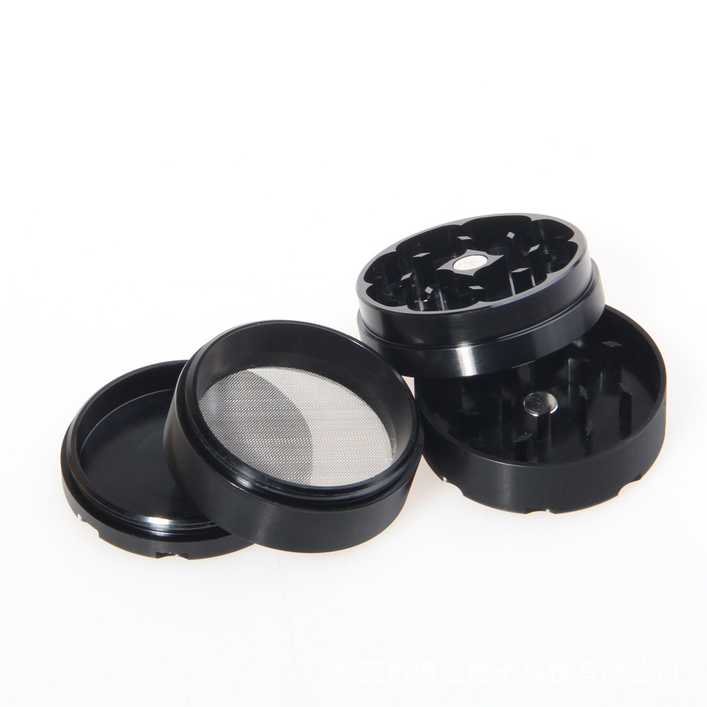 跨境热销4层金属铝制磨烟器 黑色CNC齿磨烟盒碎烟器 hemp grinder