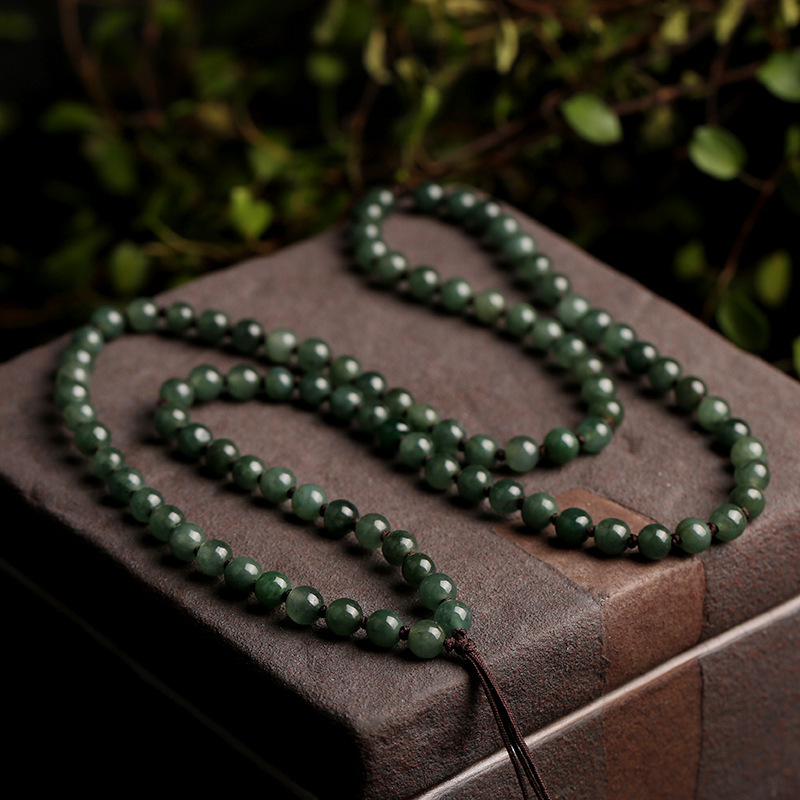 Wholesale of Qiu's natural jadeite A-grade oil blue round bead bead chains, jadeite pendants, necklaces and lanyards