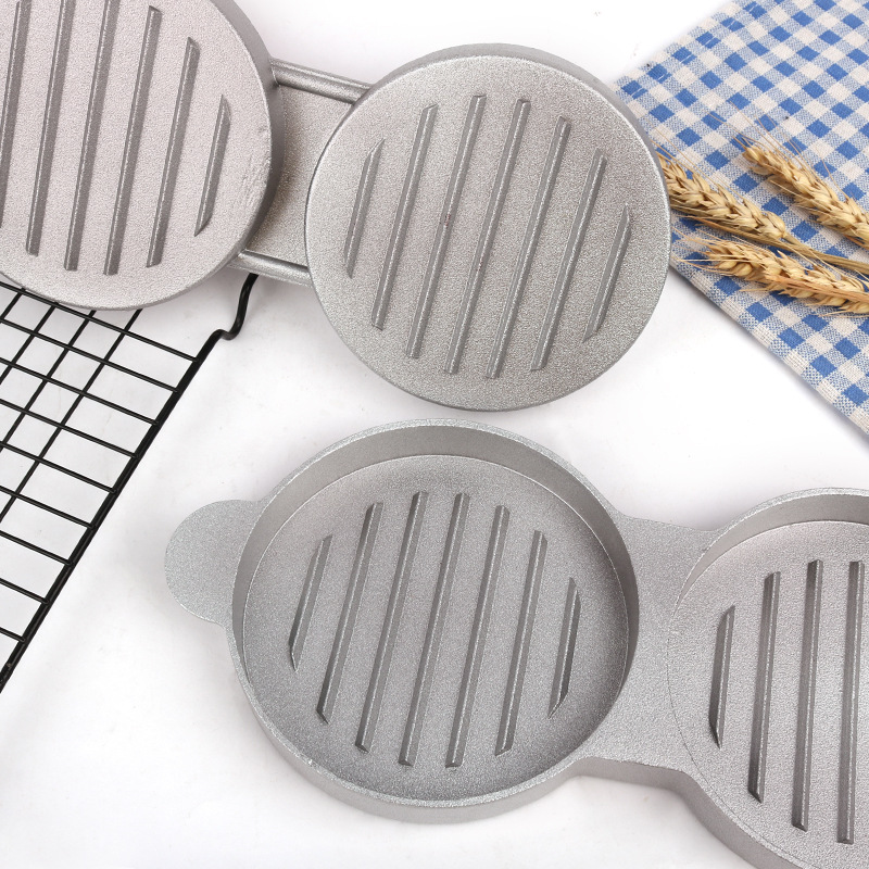Strength manufacturers aluminum alloy hamburger press double lattice non-stick coated wood handle Hamburger meat press mold creative tools Specification drawing
