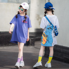 女童T恤夏装2022新女大童短袖潮童装洋气韩版儿童纯棉上衣亲子装