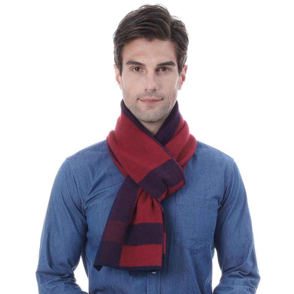 中老年商务休闲针织混纺男士围巾仿羊绒波浪纹色块围脖man scarf