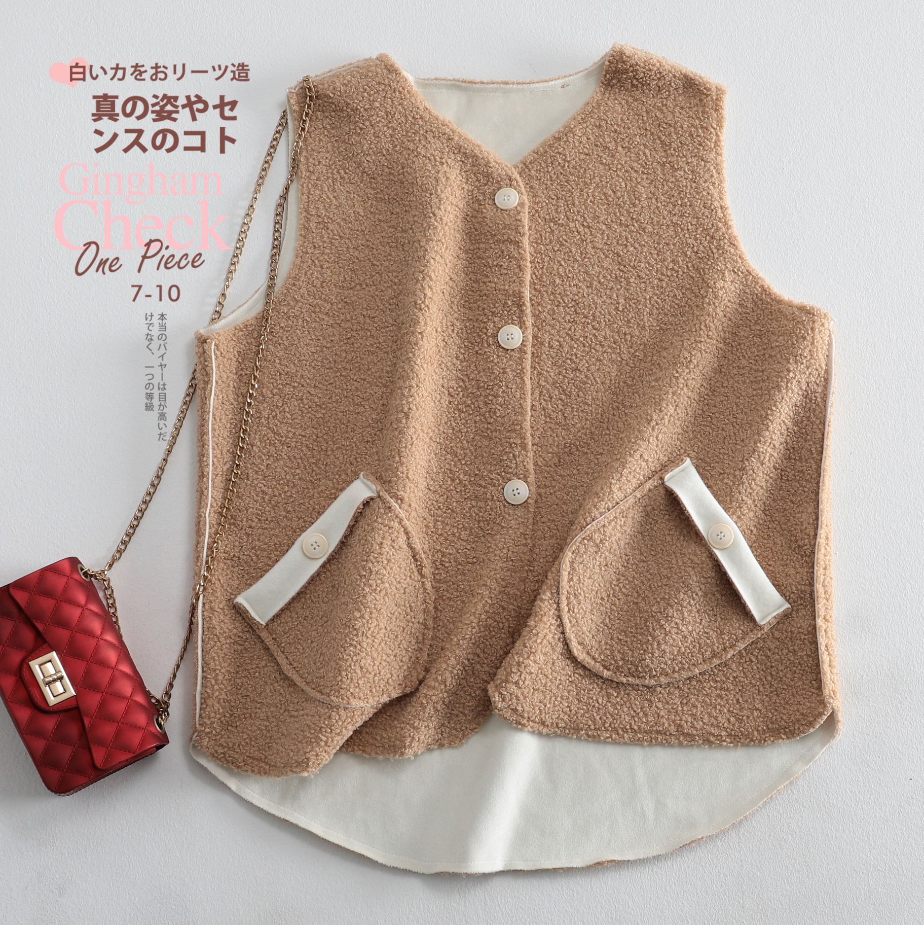 Autumn And Winter New Series Of Loose Warm Outside With A Solid Color Small Vest Korean V-Neck Oblique Pocket Women's Vest Specification drawing