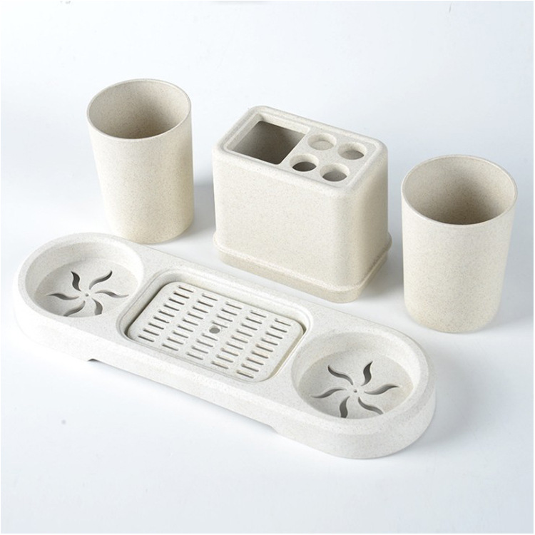Wheat straw couple toiletries set, household toothbrush cup holder, student toothbrush and toothbrush holder, plastic mouthwash cup manufacturer Specification image