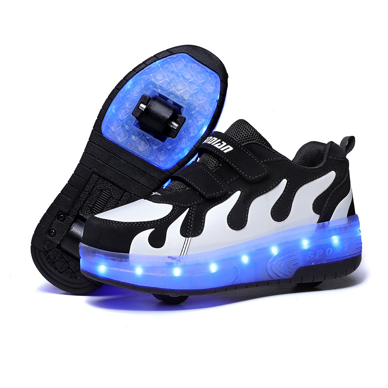 儿童充电暴走鞋自动带灯单双轮溜冰鞋LED发光鞋厂家直销一件代发详情图2