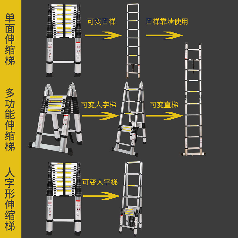 伸缩梯升降梯加厚铝合金人字梯家用多功能折叠梯子竹节梯厂家直销详情图2
