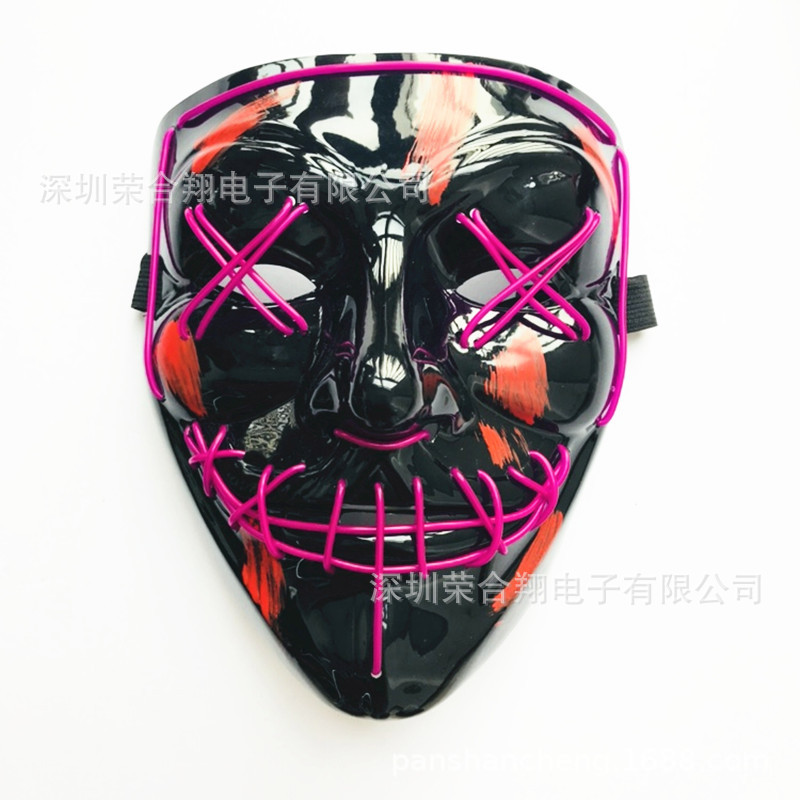 Cross-mouth sewn eye LED Halloween light mask, terrifying ghost step dance ghost face EL cold light light mask V shape Item Picture