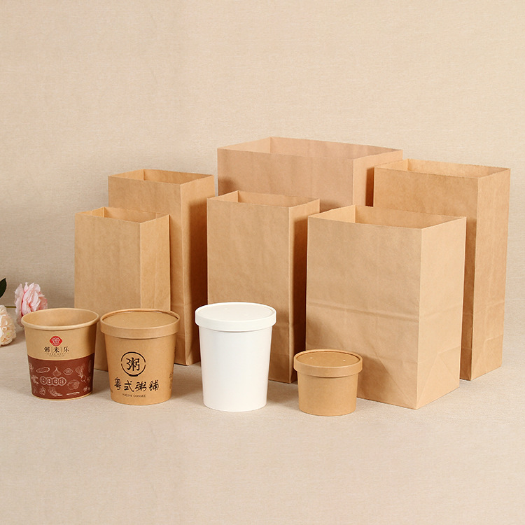 外卖快餐盒带盖打包盒定制一次性牛皮纸汤杯包装牛皮纸碗定做logo