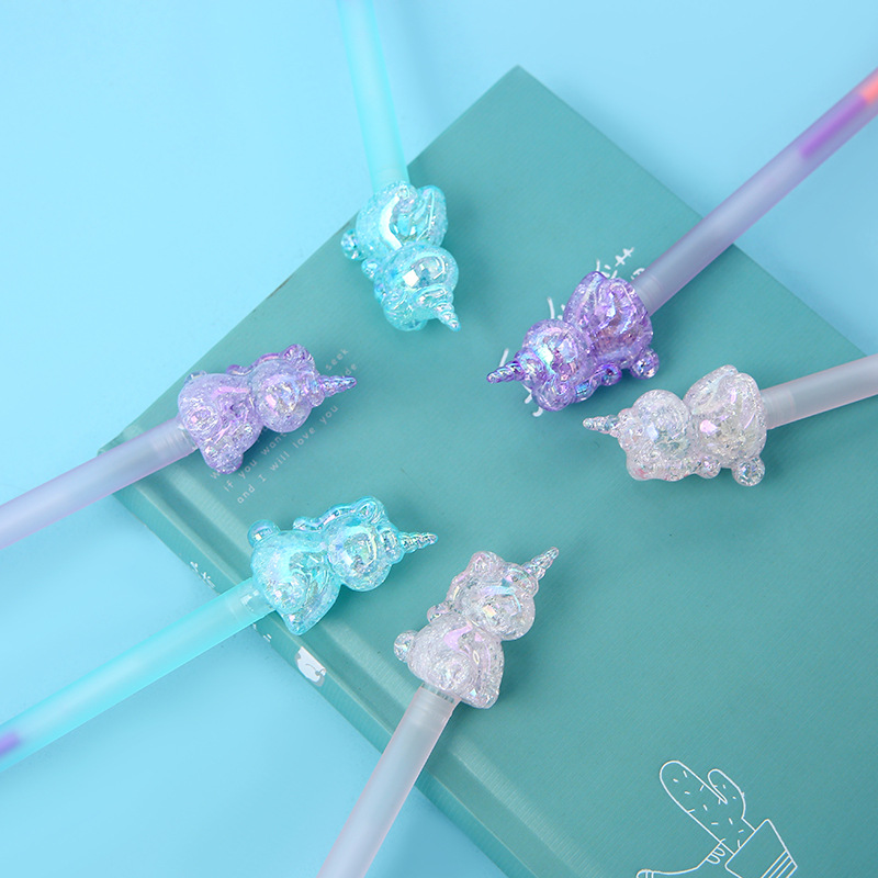 Korean 2081 creative Crystal Head shaped unicorn gel pen with dazzling laser student stationery wholesale Specification image