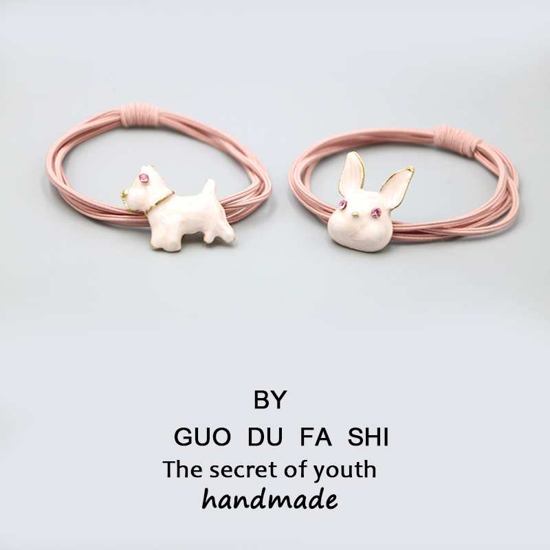 Accessories Country Girl Heart Pink Rabbit Bear Hair Tie Cute Cartoon Head Tie Cute Multi-Strand Rubber Band Hair Band Specification drawing