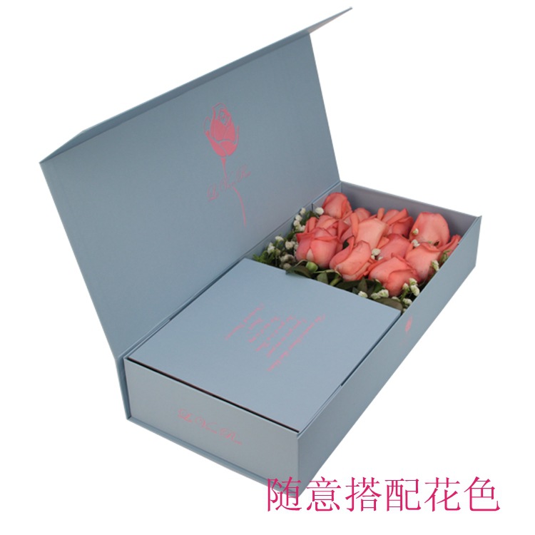 大小号七夕鲜花包装盒折叠翻盖吸铁盒情人节硬纸盒白色礼品盒详情图2