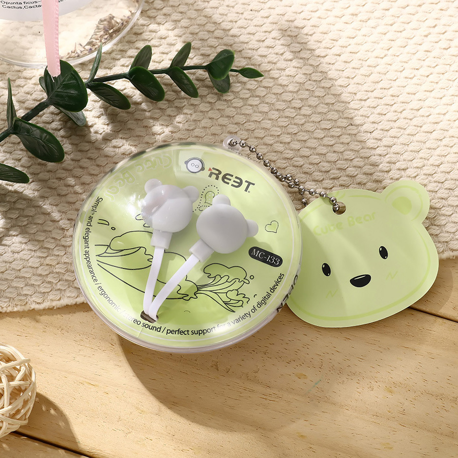 New foreign trade gift: Cute cartoon bear crystal box headphones, universal mobile phone voice headphones with microphone details Picture